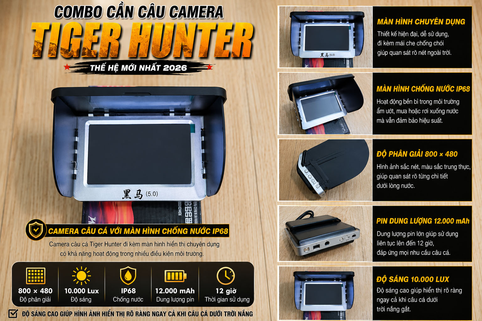 Màn hình cần câu camera câu cá